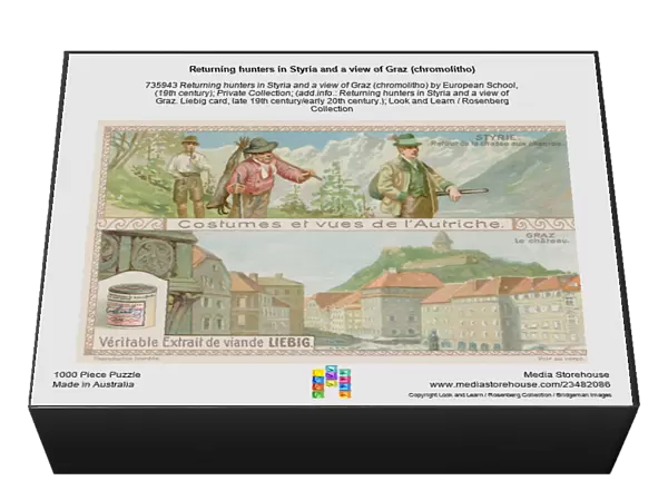 Returning hunters in Styria and a view of Graz (chromolitho)