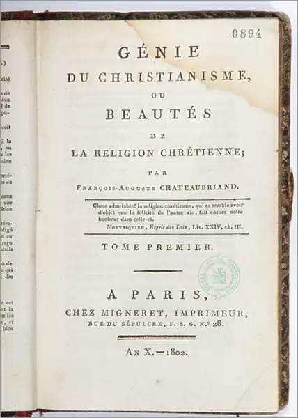 Title page of the Genie du Christianisme ou Beautes de la Religion Chretienne