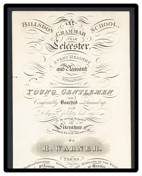 Billsdon Grammar School, trade card (engraving)