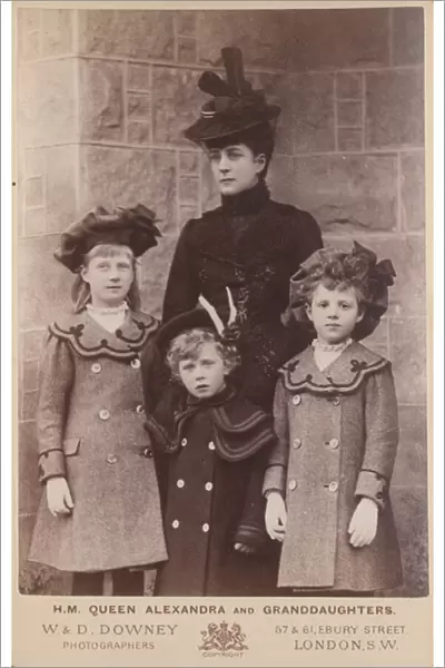 Queen Alexandra and her granddaughters (b  /  w photo)