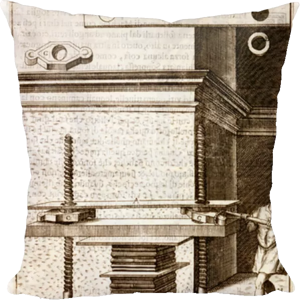A book press for folio books, 1607 (engraving)