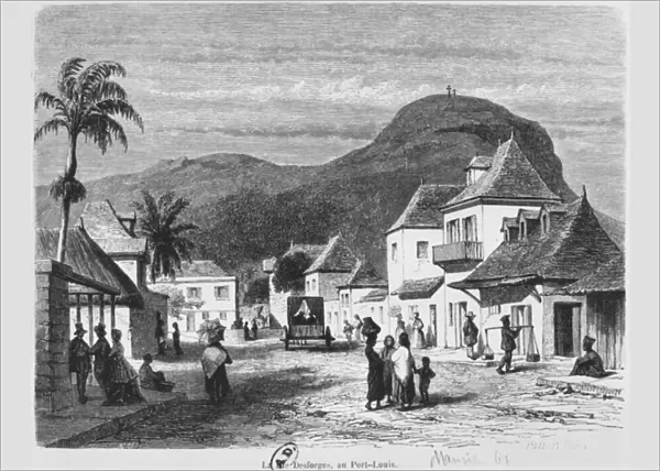 View of Port Louis, rue Desforges, Mauritius, 1861 (engraving)