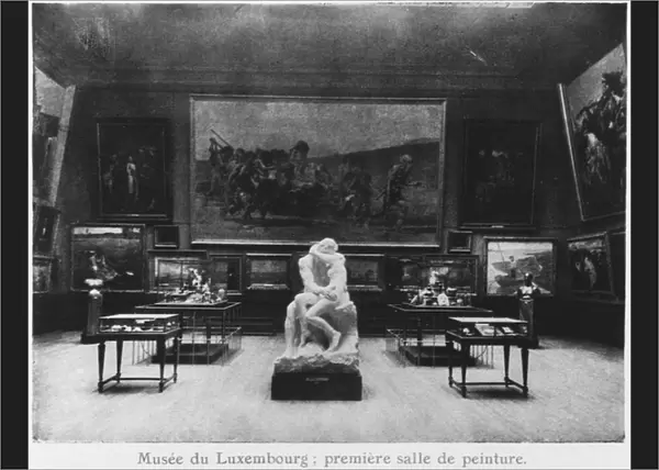 First room of paintings with the Kiss by Auguste Rodin, Musee du Luxembourg, Paris, c
