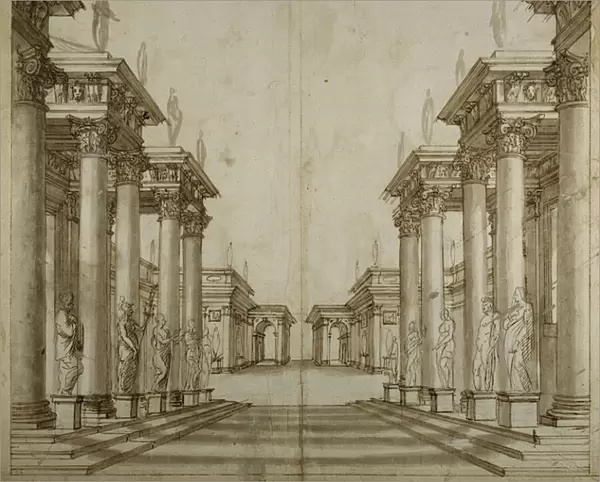 A Roman atrium (pen & ink on paper)