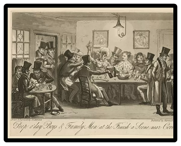 Peep o day Boys and family men at the finish: a scene near Covent Garden (engraving)