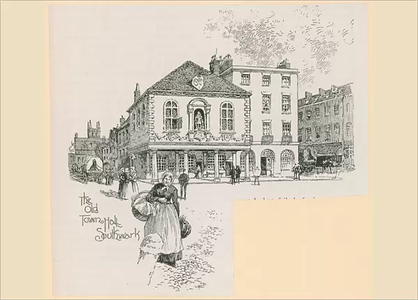 The old Town Hall, Borough High Street, Southwark, London (engraving)