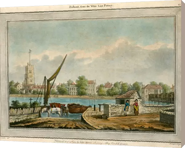 Fulham, London, from the White Lion, Putney (coloured engraving)