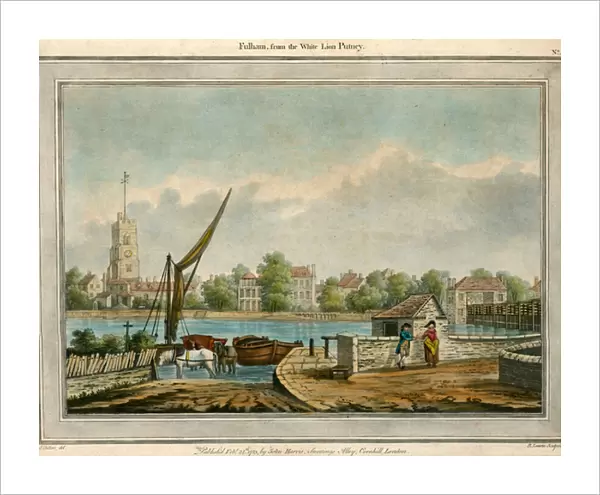 Fulham, London, from the White Lion, Putney (coloured engraving)