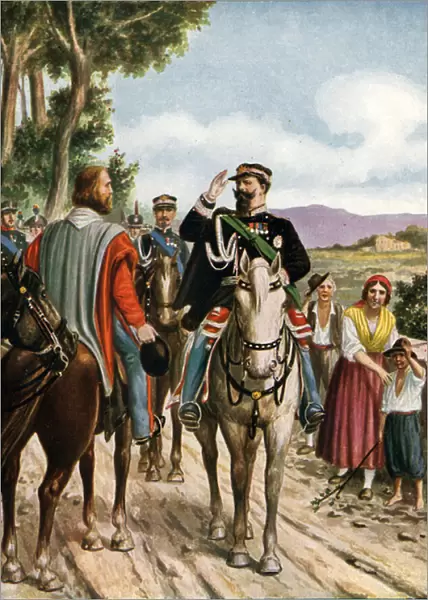 Historic meeting at Teano between Victor Emmanuel II and Garibaldi, 1860