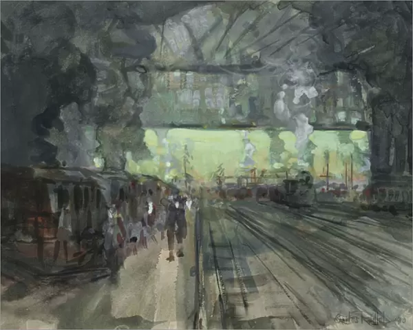 Winter Evening in the Railway Yards, 1910 (w  /  c on paper)