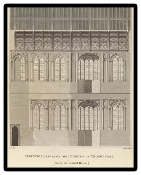 Elevations of part of the interior of Crosby Hall (engraving)