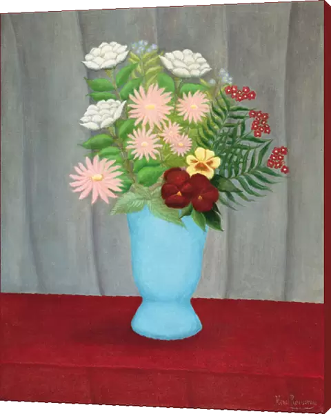Still life of flowers in a blue vase (oil on canvas)