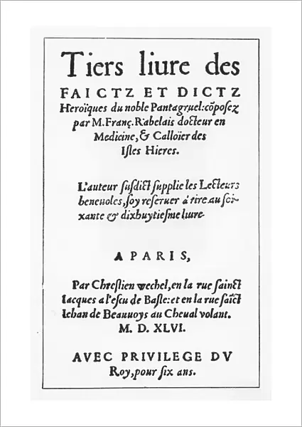 Title page of Le Tiers livre des Faicts et Dicts Heroique du Bon Pantagruel