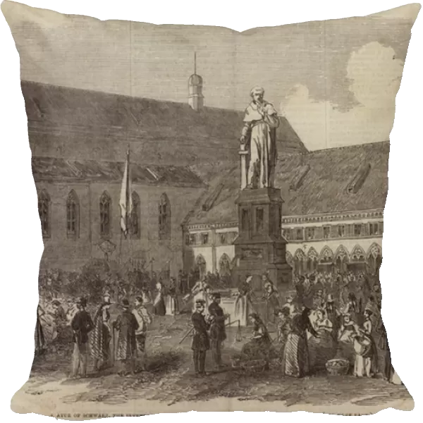 Statue of Schwarz, the Inventor of Gunpowder, just erected at Freiburg, in Baden (engraving)