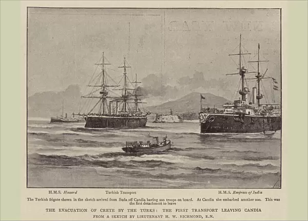 The Evacuation of Crete by the Turks, the First Transport leaving Candia (litho)