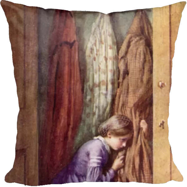 She hid her face in the folds of a certain dear old gown, and made her little moan (colour litho)