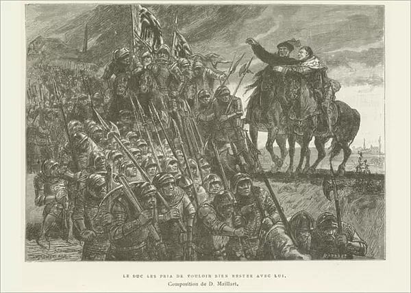 The Duke begged them to remain with him (engraving)
