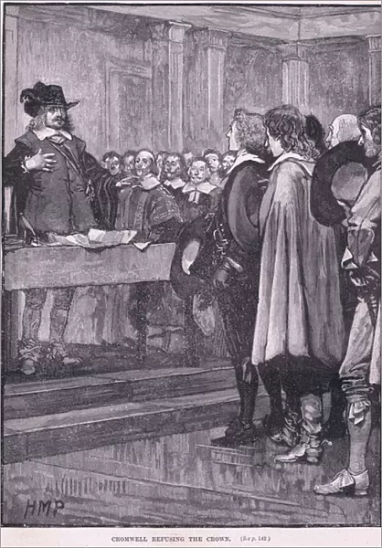 Cromwell refusing the crown AD 1657 (litho)