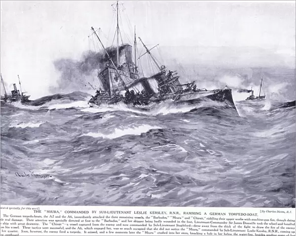 Th 'Miura'commanded by Sub Lieutenant Lesley Kelsey RNR ramming a German