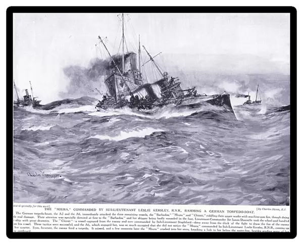 Th 'Miura'commanded by Sub Lieutenant Lesley Kelsey RNR ramming a German