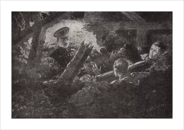 Second Lieutenant Cecil Calvert unearths and rescues two men from a mine gallery which had fallen in, 6 September 1915 (litho)