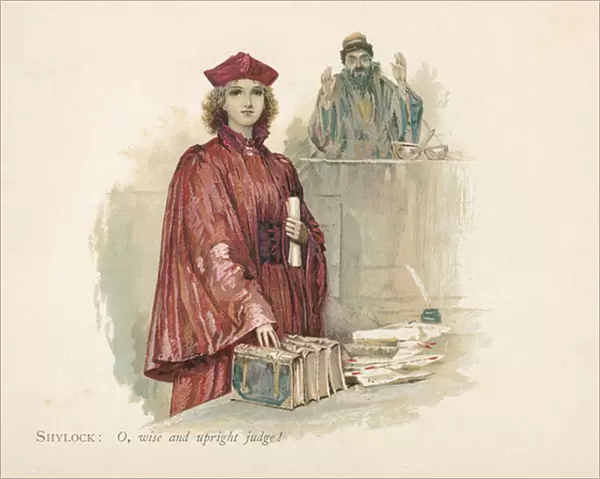 Portia and Shylock in The Merchant of Venice (chromolitho)