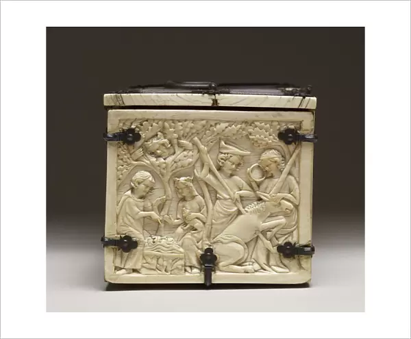 Lid of a Casket depicting the Castle of Love and Knights Jousting, c