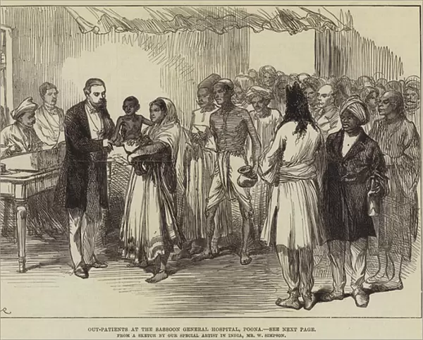 Out-Patients at the Sassoon General Hospital, Poona (engraving)