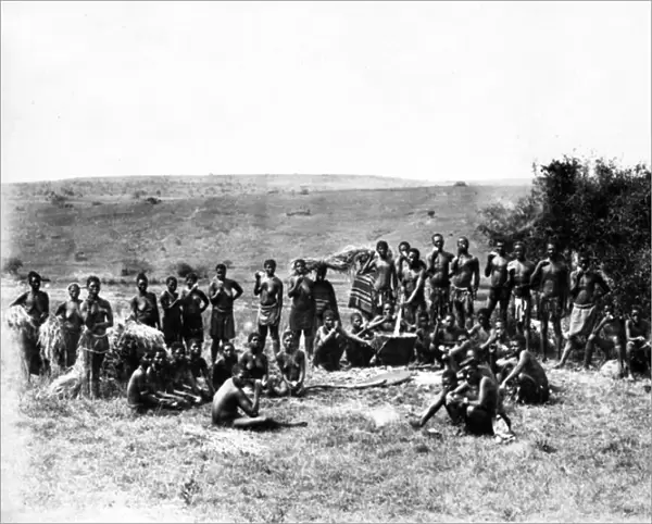 Group of Zulus having their Scouff, c. 1895 (b  /  w photo)