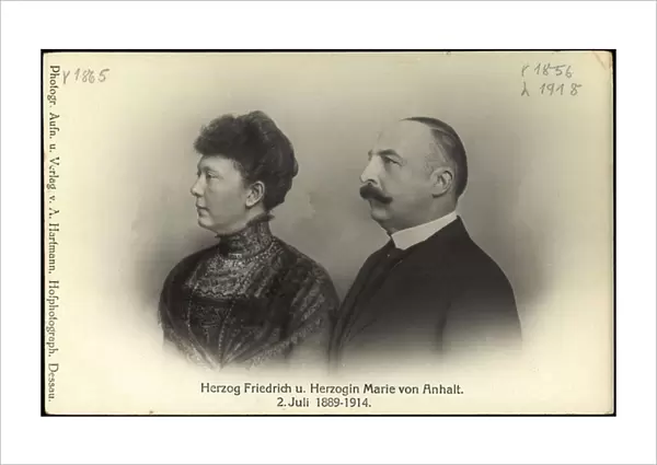 Ak Duke Frederick and Duchess Marie of Anhalt, 2 July 1889 to 1914 (b  /  w photo)