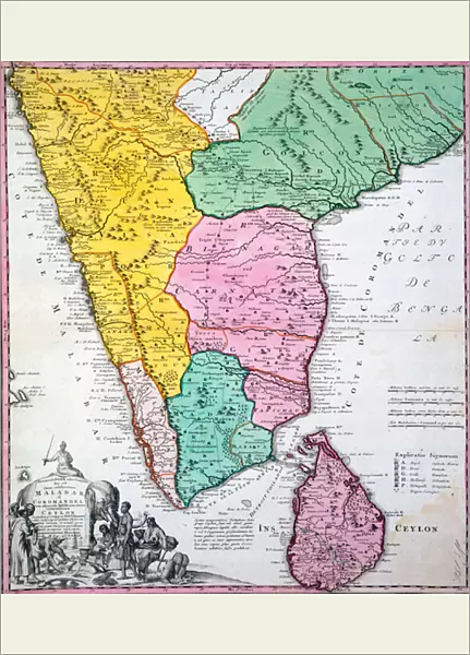 Map of the Indian Peninsula, 1733 (hand-coloured engraving)