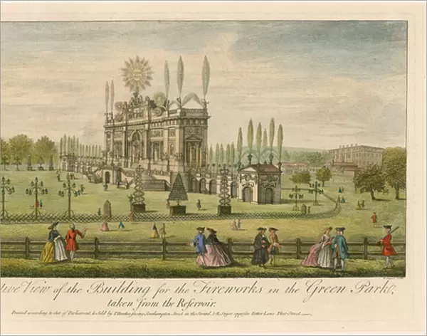 A Perspective View of the Building for the Fireworks in the Green Park (coloured engraving)