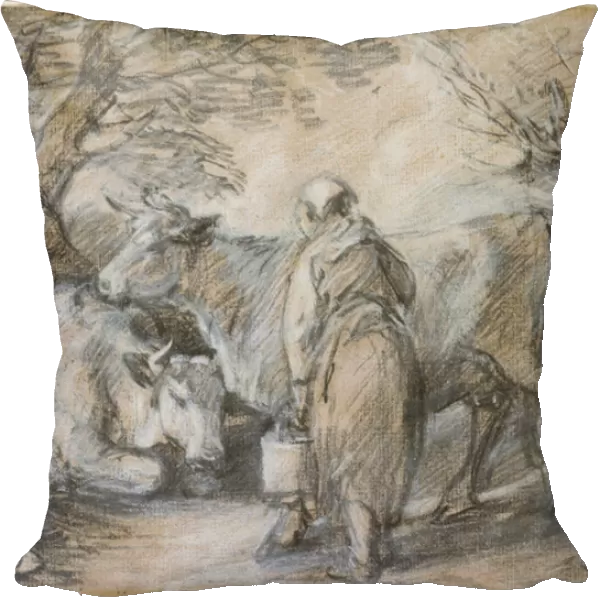 Milkmaid with two cows (black chalk and stump heightened with white