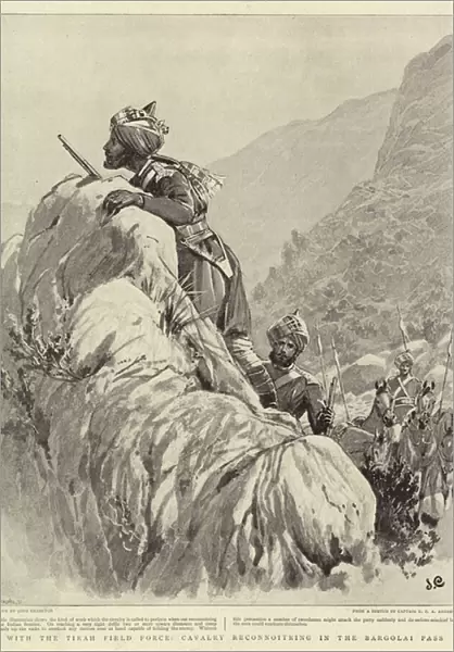 With the Tirah Field Force, Cavalry reconnoitring in the Bargolai Pass (litho)