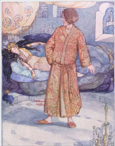 The merchants son finds the princess (colour litho)