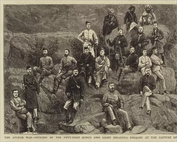 The Afghan War, Officers of the Fifty-First (Kings Own Light Infantry) engaged at the Capture of Ali Musjid (engraving)