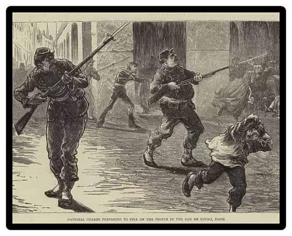 National Guards preparing to fire on the People in the Rue de Rivoli, Paris (engraving)