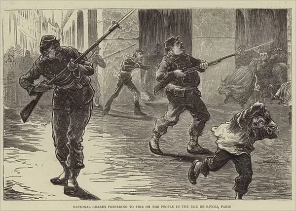 National Guards preparing to fire on the People in the Rue de Rivoli, Paris (engraving)