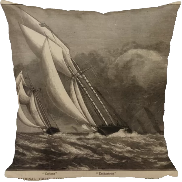 The International Yacht Race, the 'Corinne'and 'Enchantress'struck by a Squall (engraving)