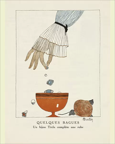 Advertisement for 'Tecla', from Gazette de Bon Ton, pub. 1920 (pochoir print)