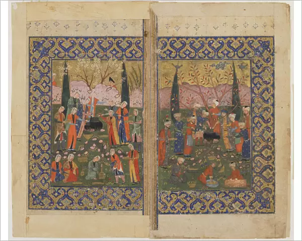 A picnic in a garden, 1511-12 (ink, opaque watercolor and gold on paper)