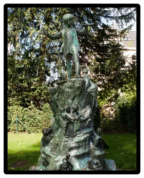 Peter Pan author J M Barrie signature on Peter Pan statue in Egmont Park Brussels Belgium