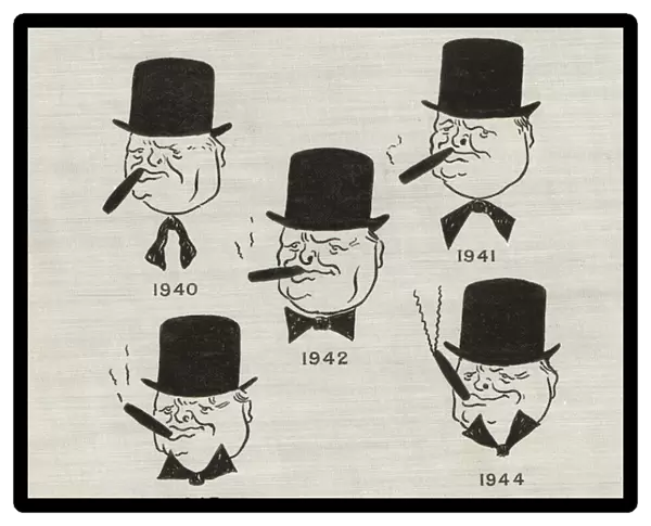 The changing moods of British Prime Minister Winston Churchill as the Second World War progressed, 1940-1944 (litho)