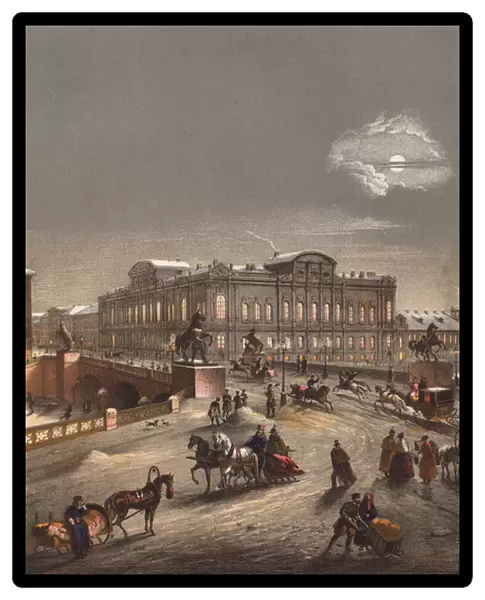 St Petersburg, Russia, in winter (colour litho)