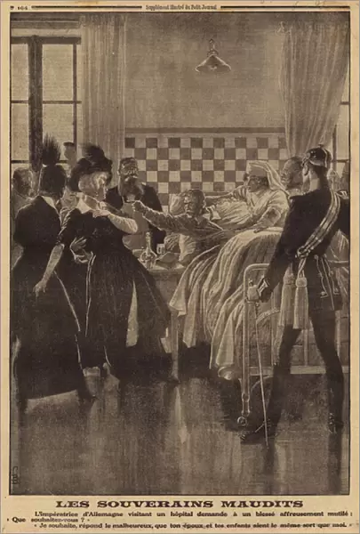 Angry reaction of a wounded soldier in hospital to a visit from Empress Augusta Victoria, World War I, 1915 (litho)