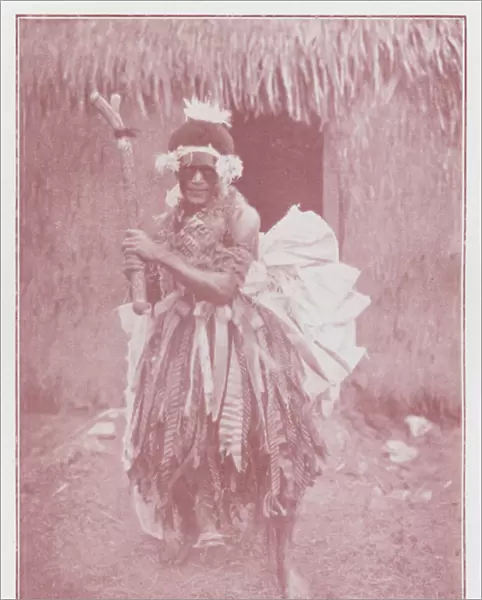Fiji: Fijian Dancer in Gala Costume (b  /  w photo)