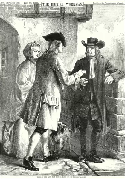 Thomas Guy and the Bridal Pair on Old London Bridge (engraving)