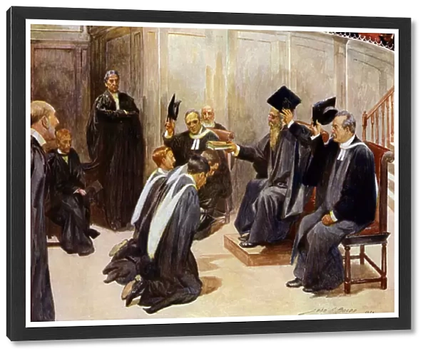 Conferring degrees in Sheldonian Theatre, Oxford (colour litho)