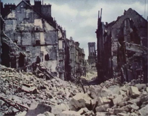 Ruins of Caen, Normandy, after Allied artillery and air bombardment before the city was captured from the Germans, World War II, July 1944 (photo)