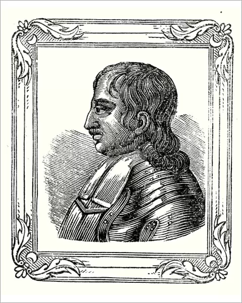 Oliver Cromwell was born in 1599, made Protector in 1653, and died in 1658 (engraving)